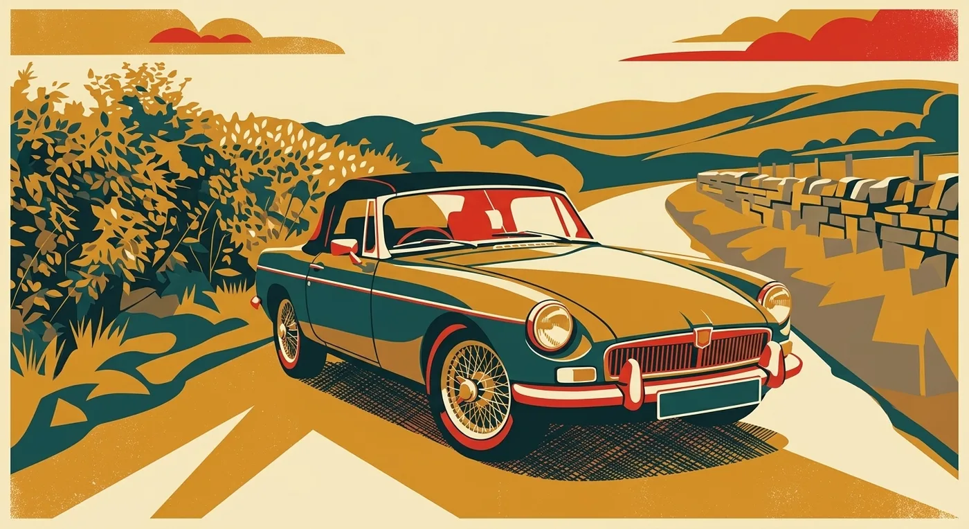 The same car reworked as a 1930s lithographic racing poster